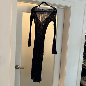 Cult Gaia long sleeve dark blue cover up dress sheer open weave size small
